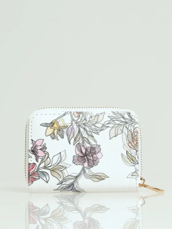 Water Colour Floral Small Zip Around Purse - White made by Edgars