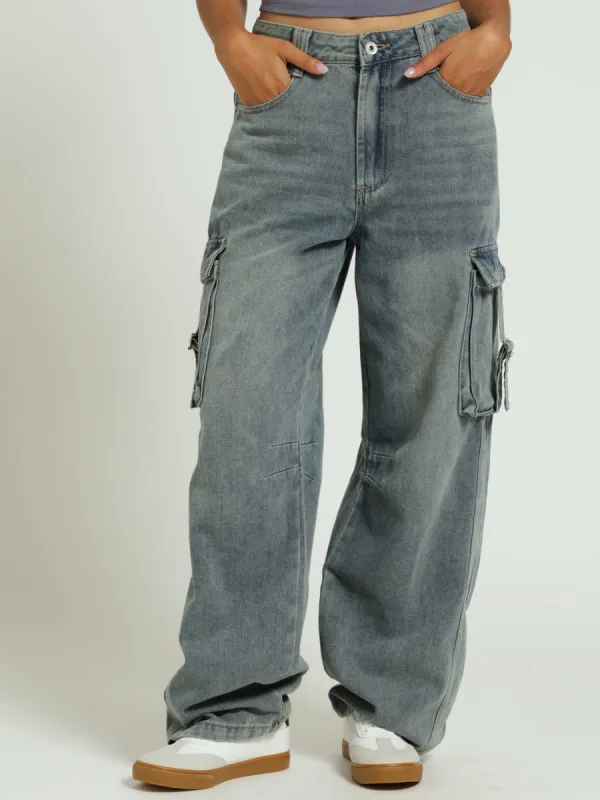 Buckle Cargo Jean - Stone Wash/Blush sold by Edgars 