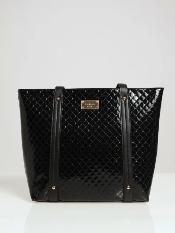 Alexa Embossed Logo Patent Tote Bag - Black sold by Edgars
