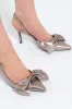 Pointy Slingback Kitten With Big Bow - Pewter sold by Edgars