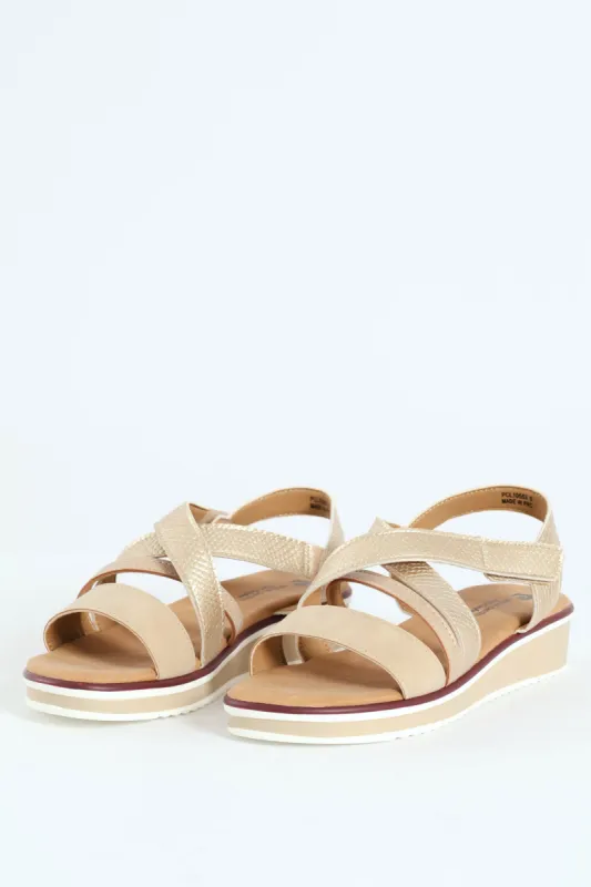 Denna X Over Elasticated Flatform Sandal - Beige sold by Edgars 