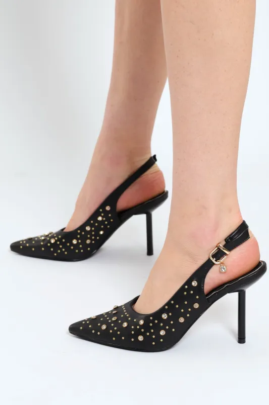 Studded Slingback Stiletto Heel - Black sold by Edgars