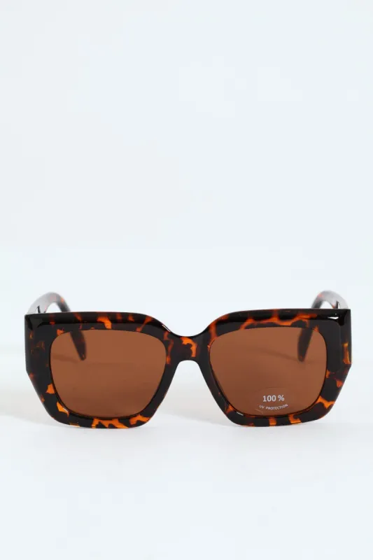 Gold Trim Temple Square Frame Sunglasses - Tortoise Shell sold by Edgars