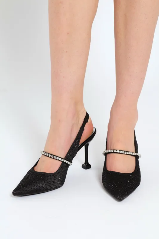 Self Color Diamante Detail Square Heel - Black sold by Edgars