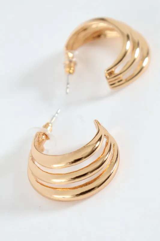 3 Strand Asymmetrical Hoop Earrings - Gold sold by Edgars