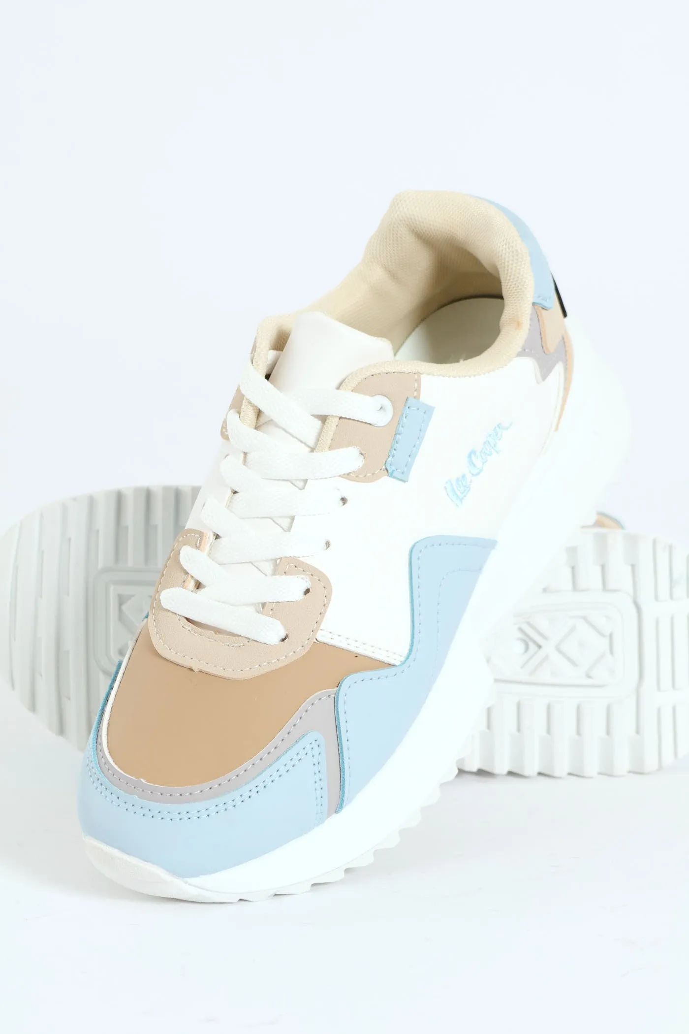 Greta Embossed Print Lace Up Sneaker - White/Blue sold by Edgars