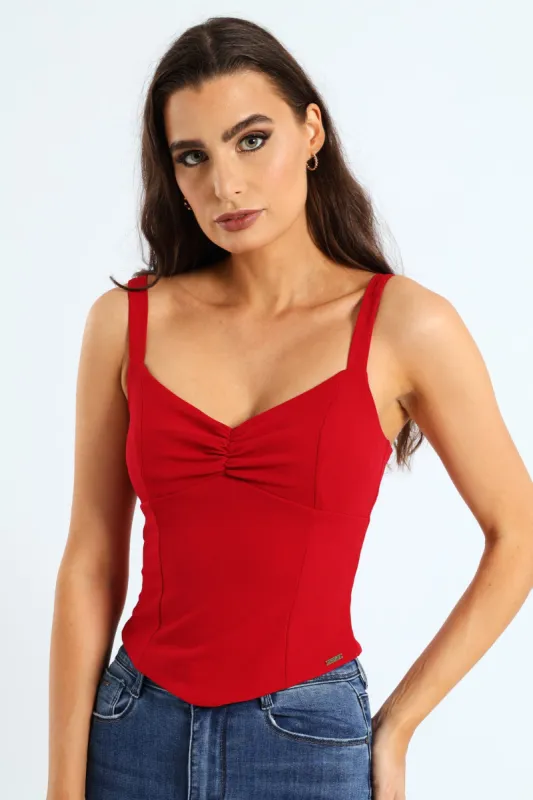 Over The Bust Ruched Corset Style Crop Top - Red sold by Edgars