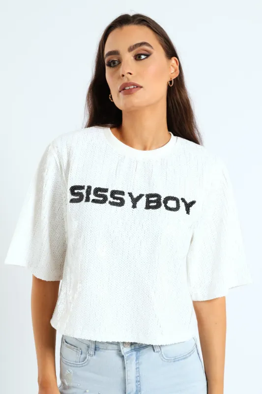 Fashion Sequin Top - White sold by Edgars