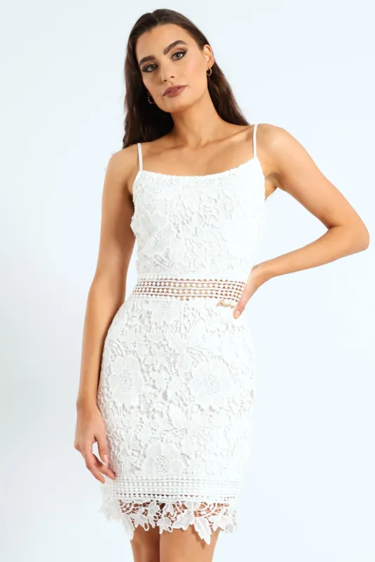 Crochet Lace Strappy Dress - White sold by Edgars
