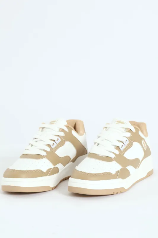 Lucas Panelled Lace Up Court Sneaker - Beige/White sold by Edgars 