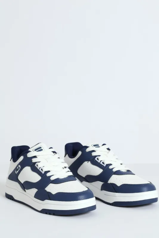 Lucas Panelled Lace Up Court Sneaker - Navy/White made by Fila