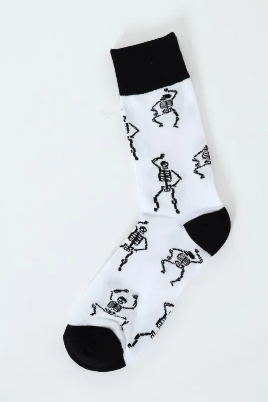 1 Pack Happy Dancing Skeleton Single Anklet Socks - White/Black sold by Edgars 