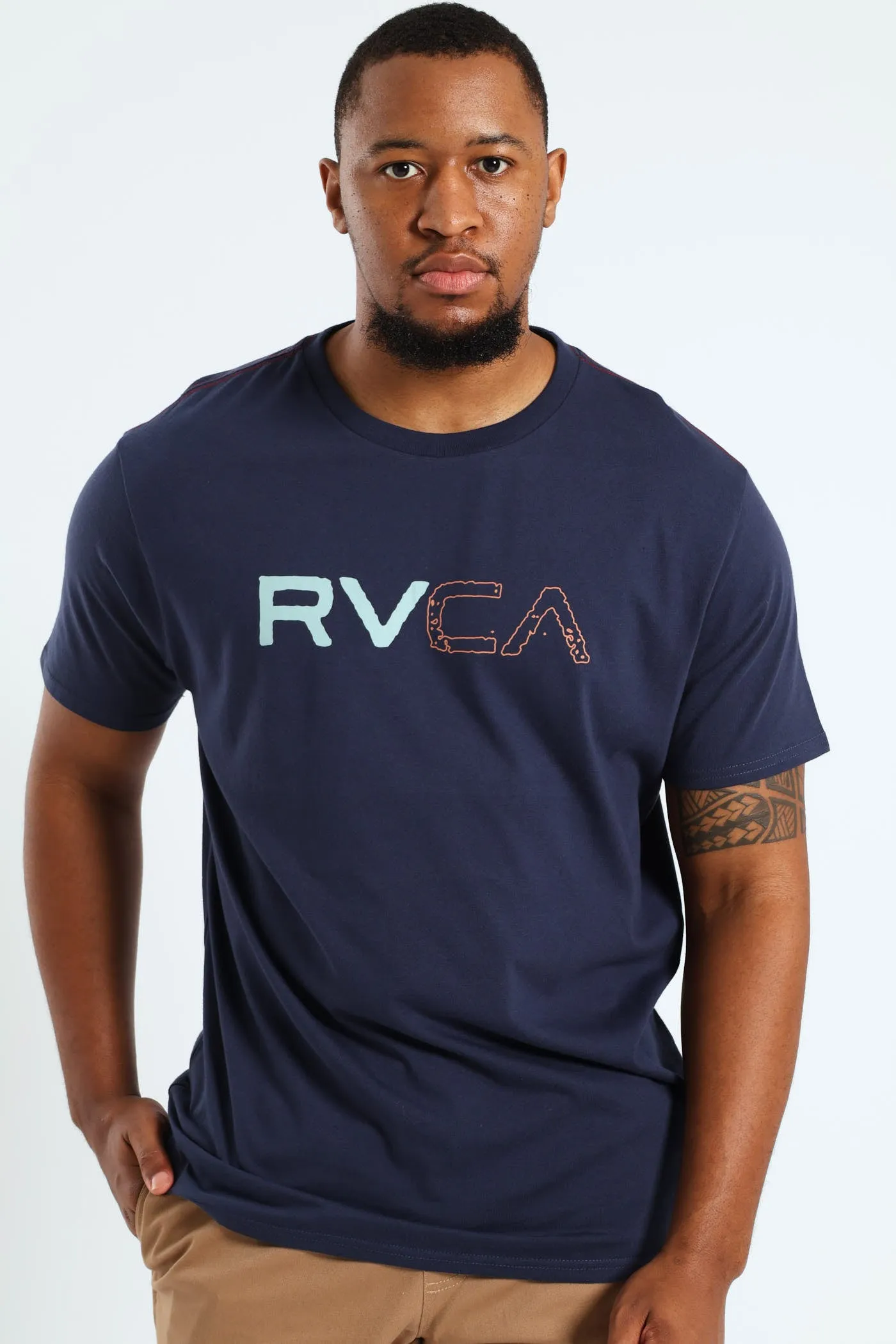 Split Path Red Stitch Tee - Navy sold by Edgars