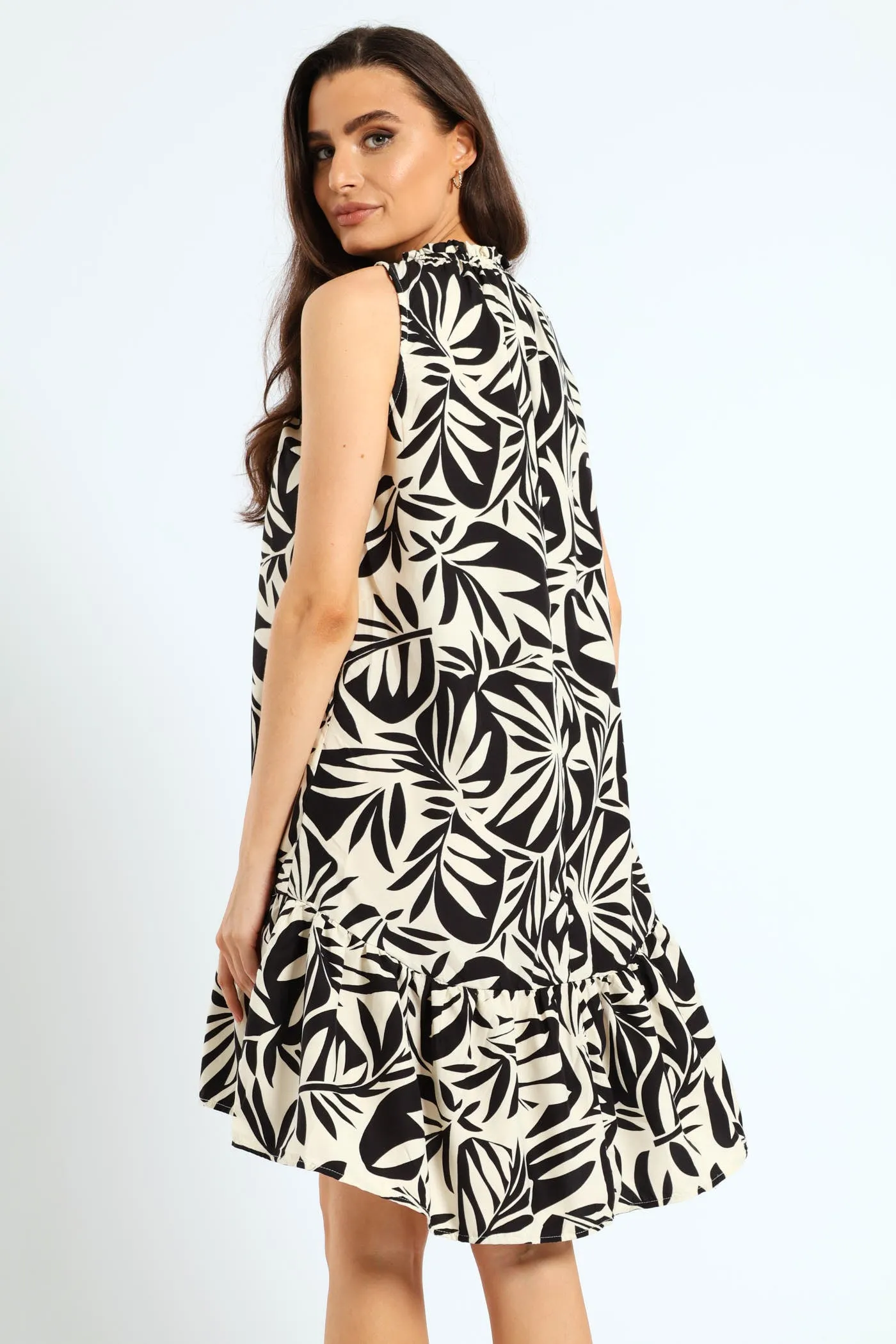 Frill Neck Printed Drop Hem Dress - Black/Cream sold by Edgars product image thumbnail 4
