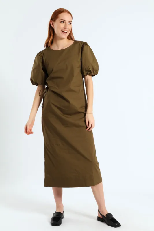 Bubble Sleeve Ruched Cutout Shift Midi Dress sold by Edgars