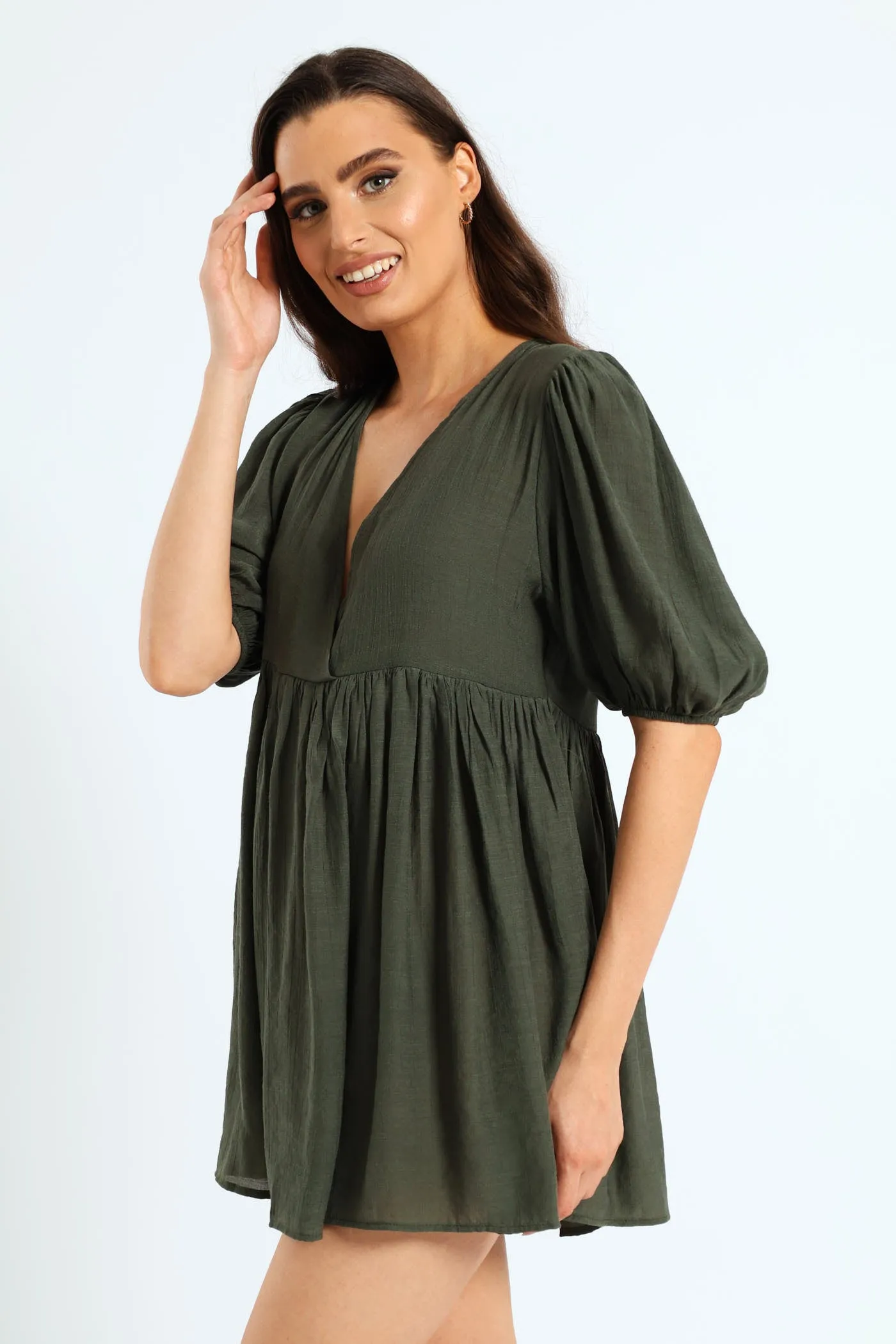Puff Sleeve Cover Up Dress - Olive sold by Edgars product image thumbnail 3
