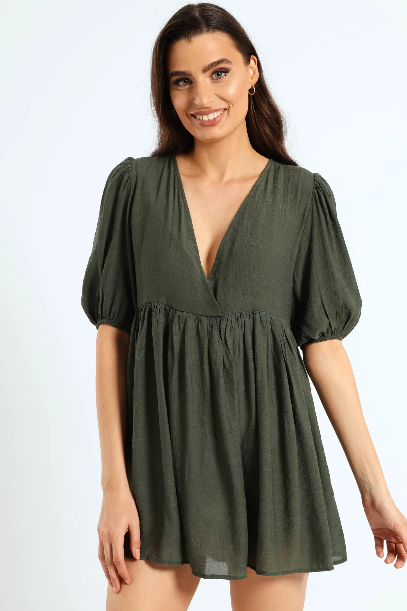 Puff Sleeve Cover Up Dress - Olive sold by Edgars