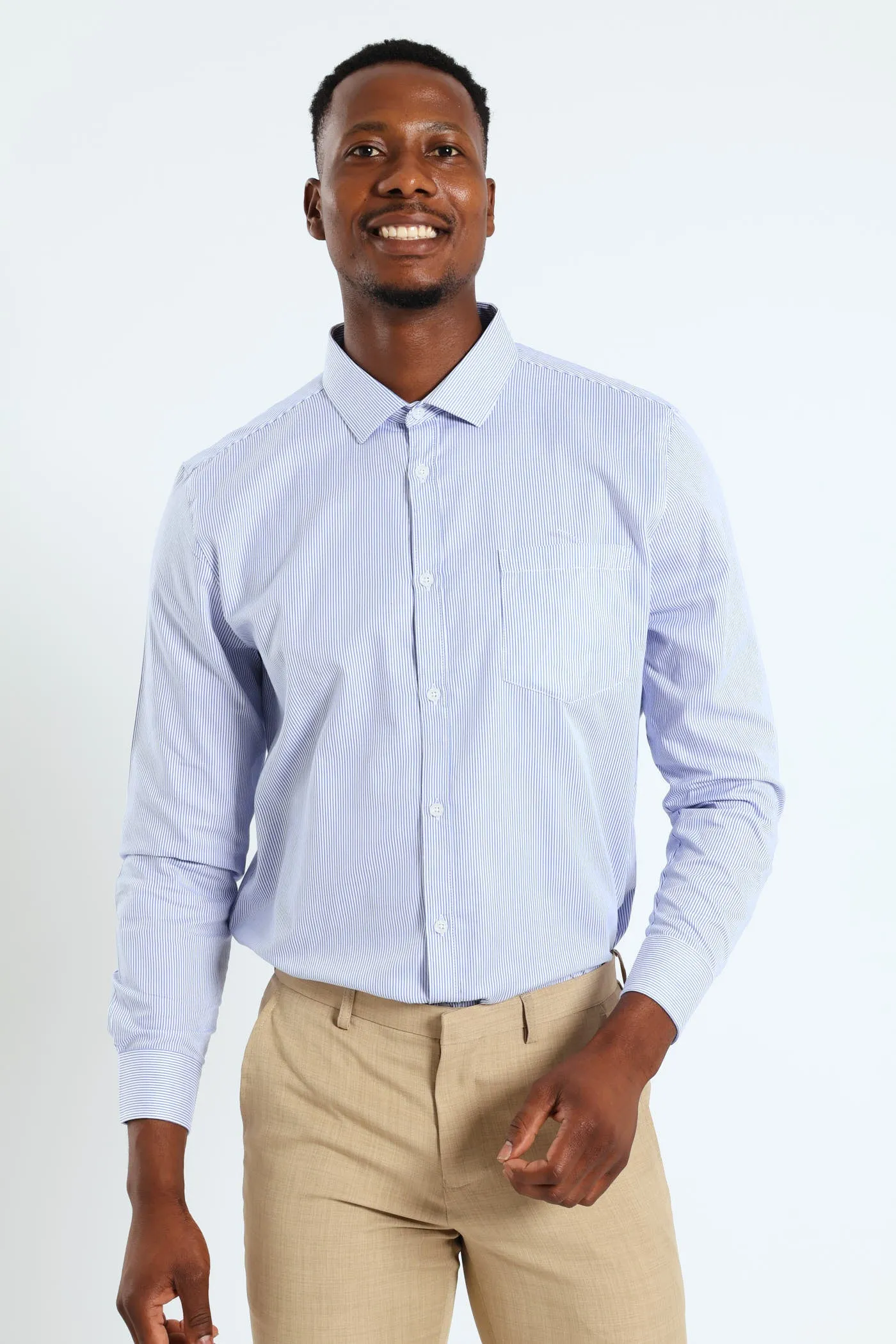 Premium Stripe Shirt - White/Blue sold by Edgars