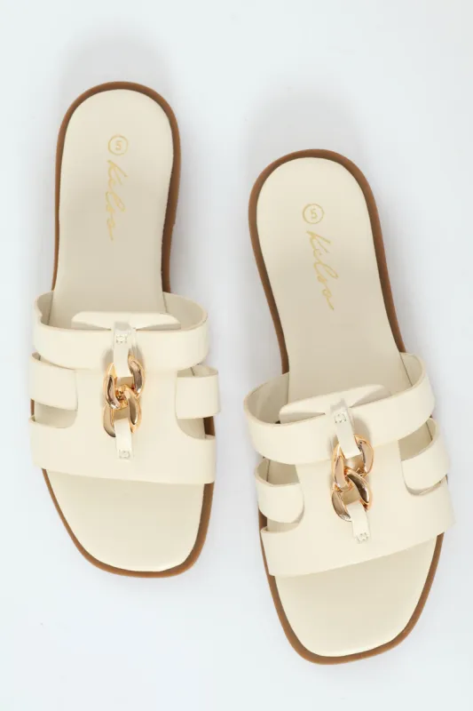 Square Toe Chain Mule Sandal - Off White sold by Edgars 