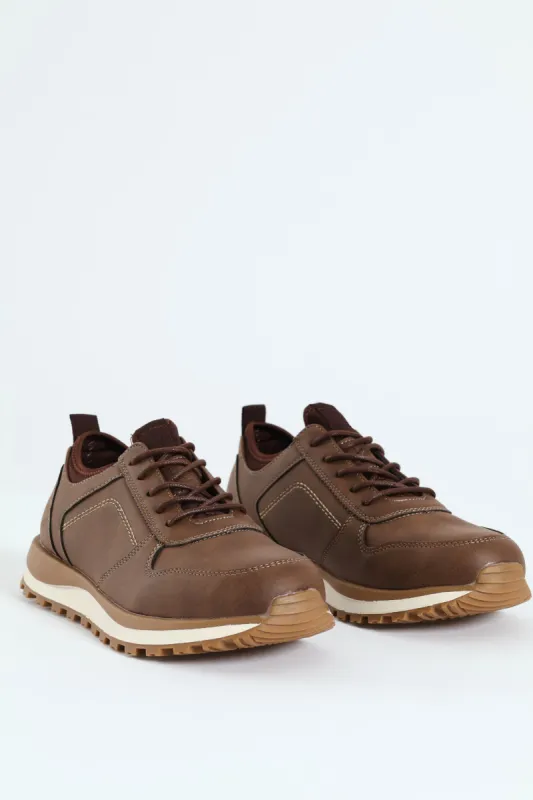Knit Collar Track Sole Lace Up Sneaker - Hazelnut sold by Edgars