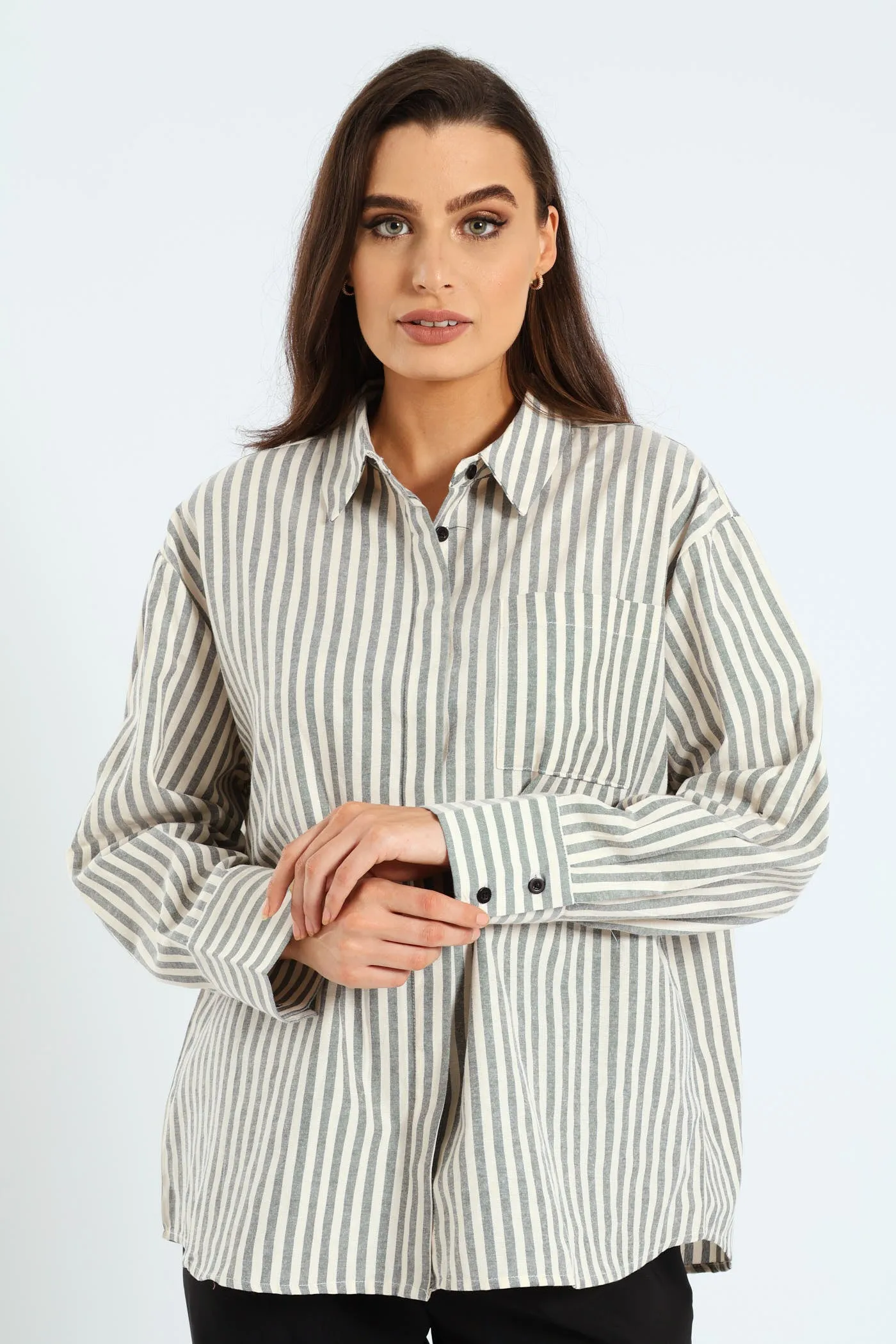 Long Sleeve Oversize Stripe Shirt - Black/Cream sold by Edgars