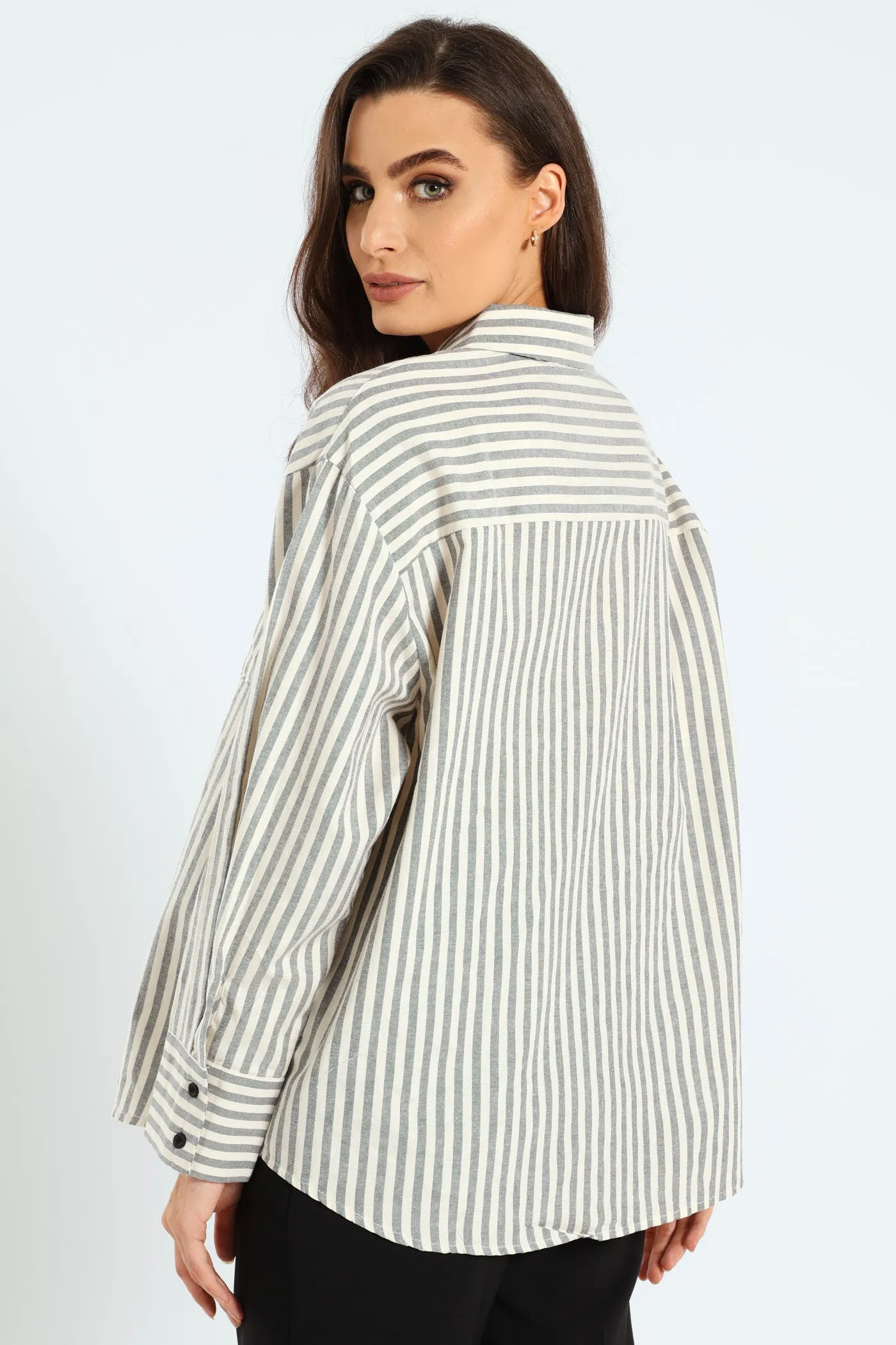 Long Sleeve Oversize Stripe Shirt - Black/Cream sold by Edgars product image thumbnail 3