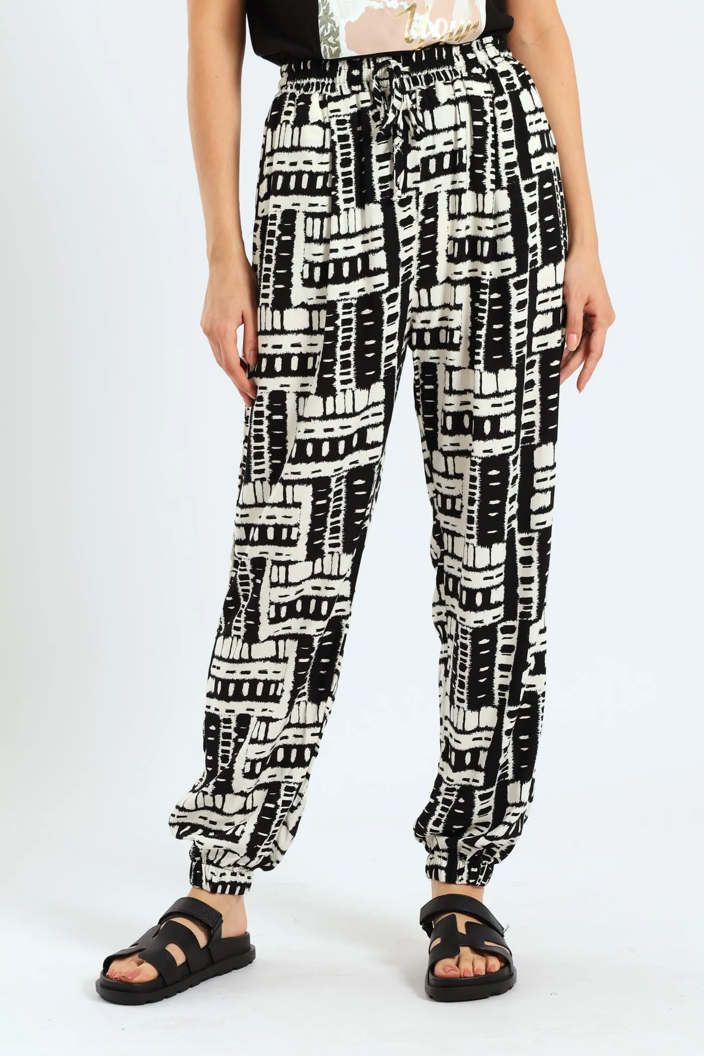 Pull On Elasticated Cuff Jogger - Black/Cream sold by Edgars