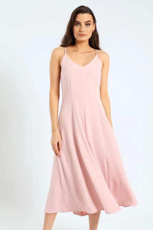 Strappy Fit & Flare Panelled Slip Dress - Blush sold by Edgars