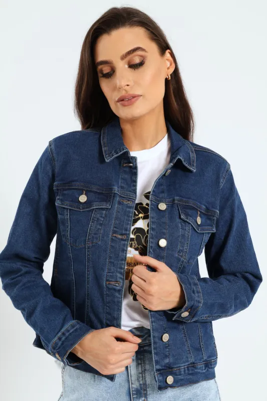Long Sleeve Classic Denim Trucker Jacket - Dark Wash Ink sold by Edgars