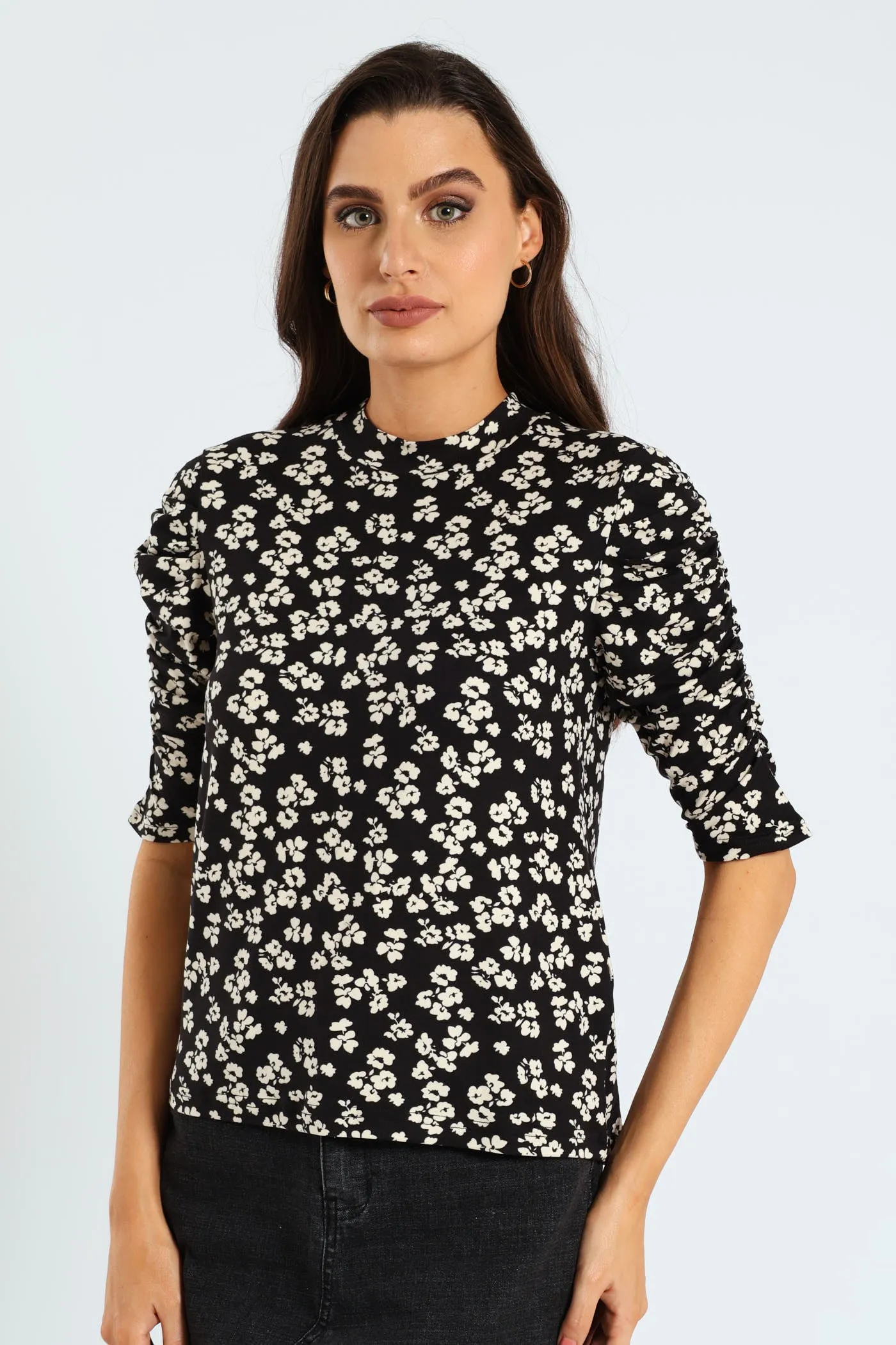 Printed Puff Sleeve Combo Tee - Black/White sold by Edgars