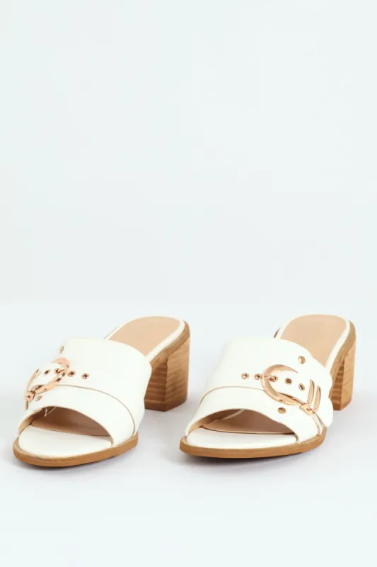 Buckle Push In Mule Block Heel - White sold by Edgars