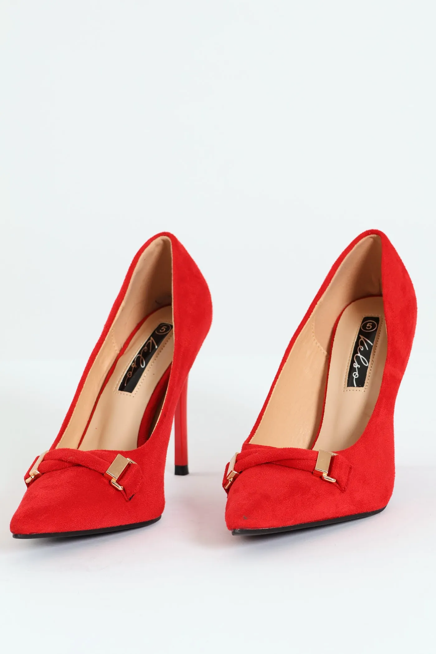 Twisted Strap Trim Stilletto Court Heel - Red sold by Edgars