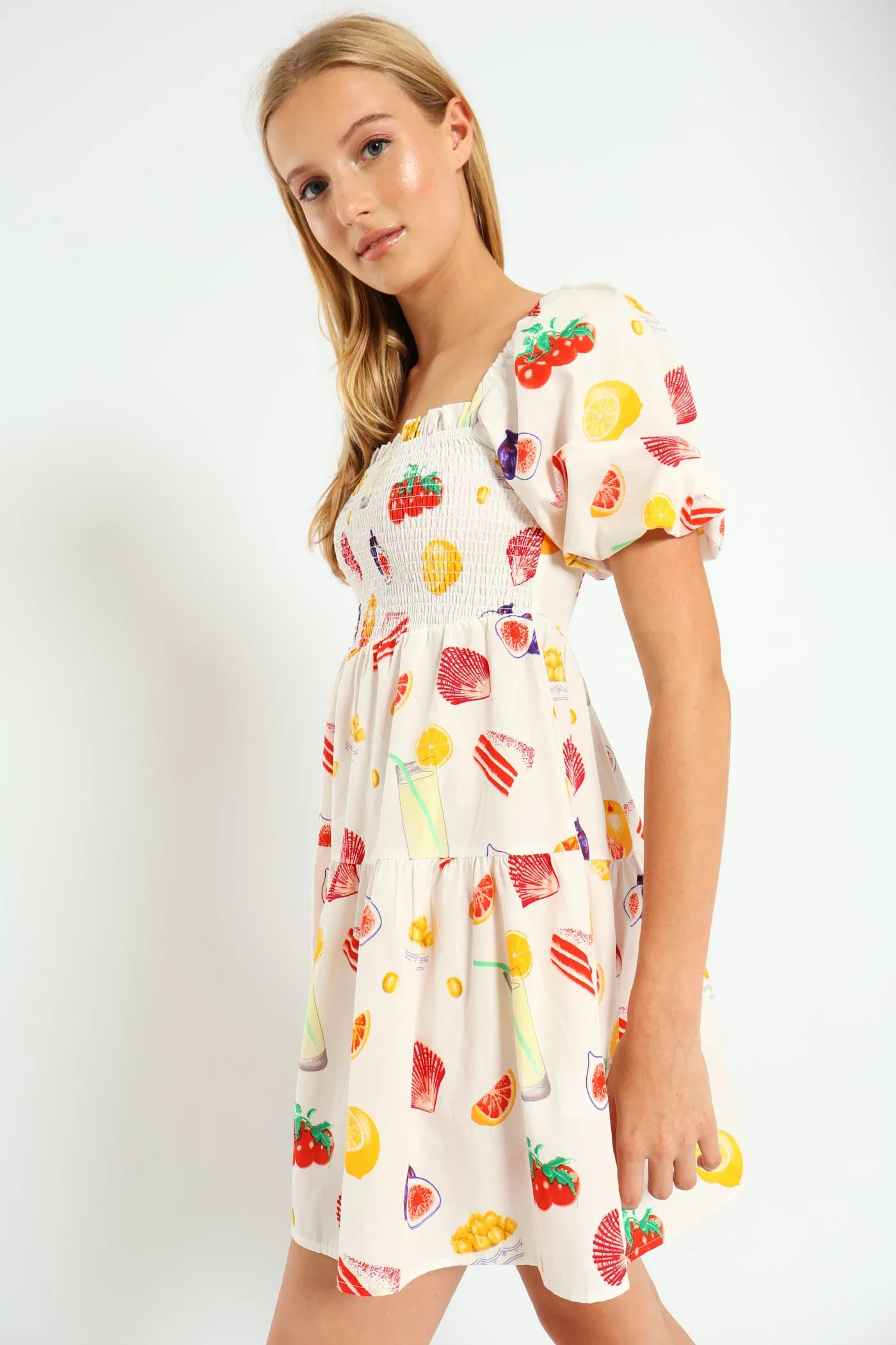Fruity Puff Sleeve Mini Dress - White sold by Edgars product image thumbnail 4