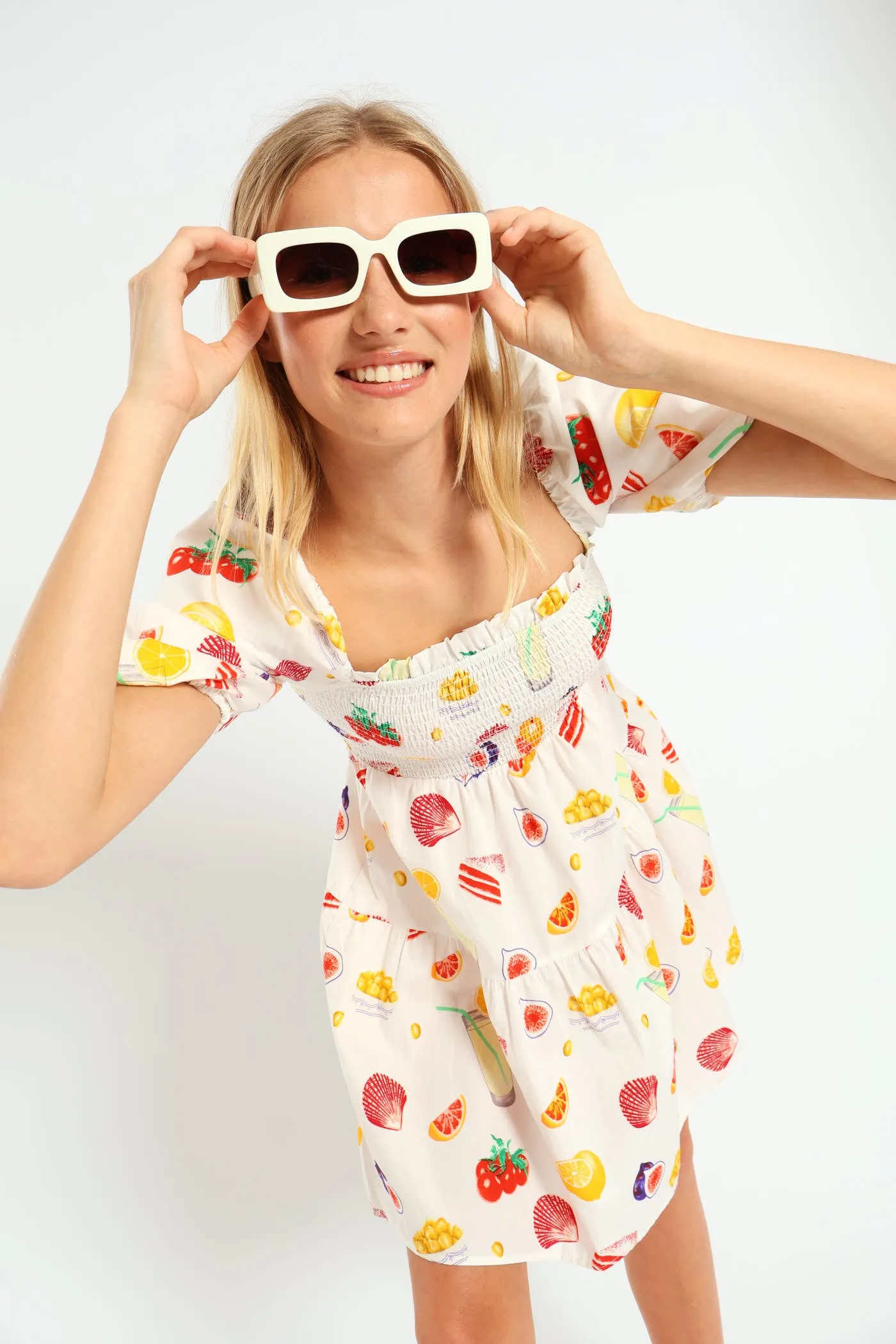 Fruity Puff Sleeve Mini Dress - White sold by Edgars