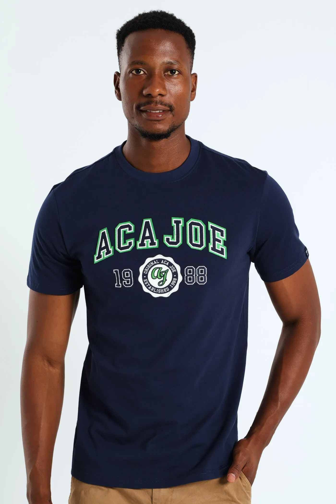 Logo Print Applique Tee - Navy sold by Edgars
