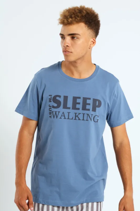 "Sleep Walking" Print Sleep Tee - Mid Blue sold by Edgars