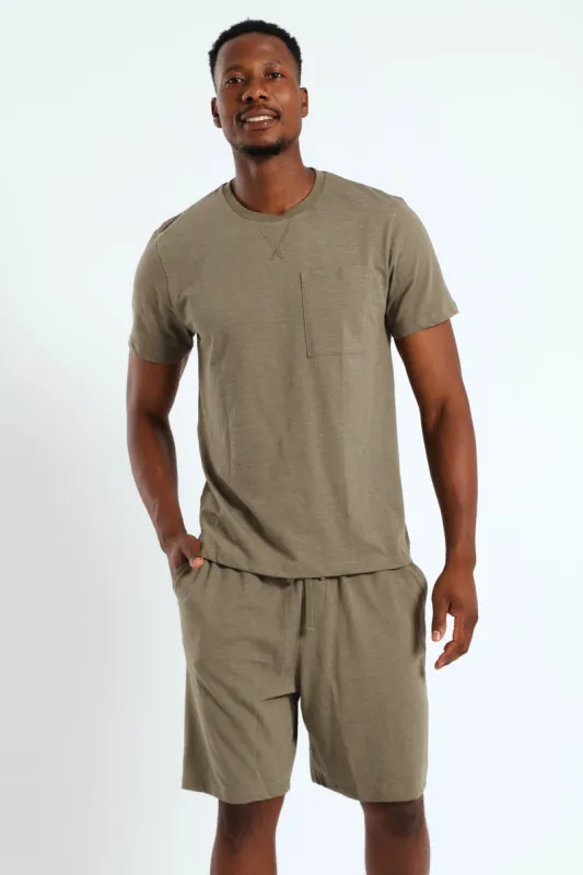 Slub Tee & Shorts Pj Set - Olive sold by Edgars