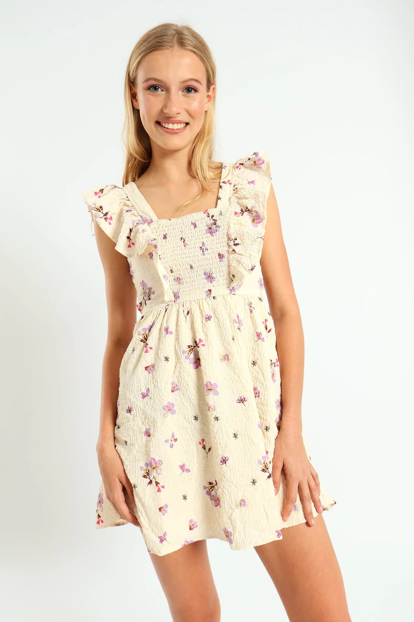Floral Frill Mini Dress - Cream sold by Edgars product image thumbnail 2