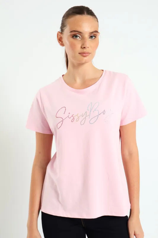 Bling Logo Crew Neck Top - Light Pink sold by Edgars