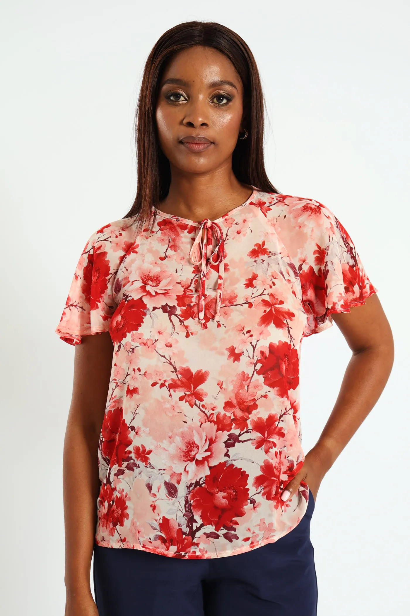 Flutter Sleeve Tie Front Blouse - Multi sold by Edgars