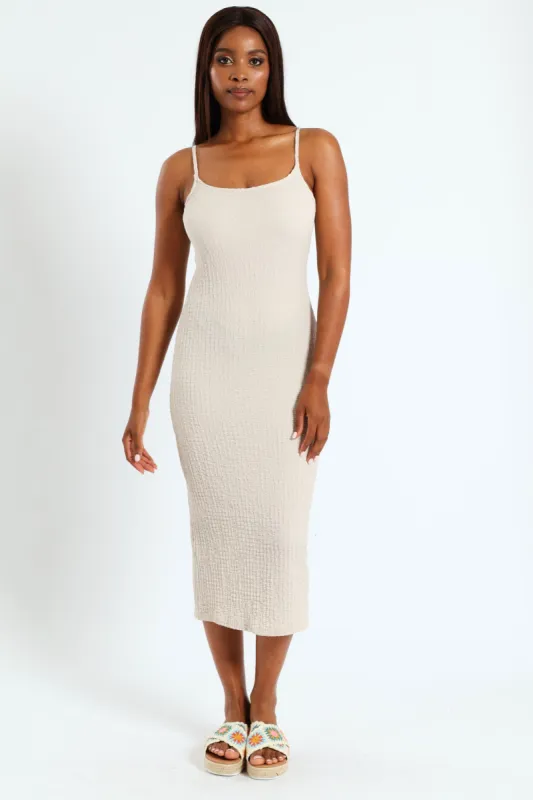 Strappy Textured Printed Midi Slip Dress - Stone sold by Edgars