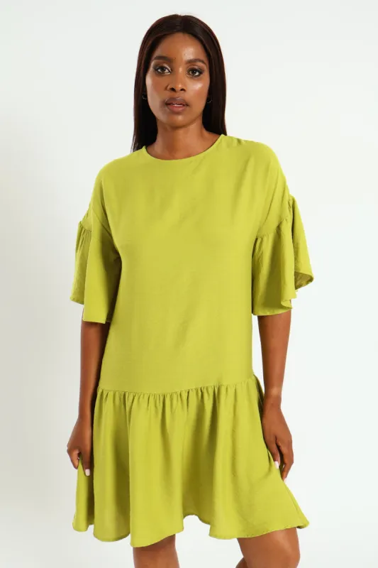 Drop Waist Hammered Mini Dress - Chartreuse sold by Edgars
