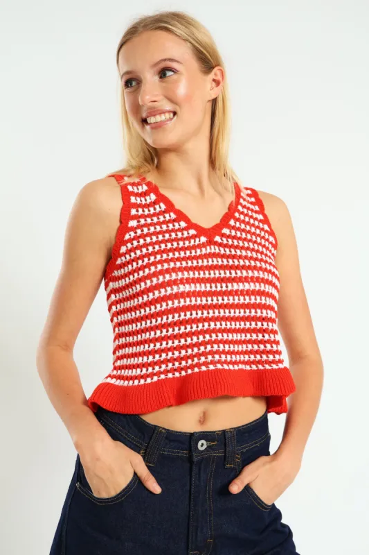 Two Tone Frill Knit Top - Tangerine sold by Edgars