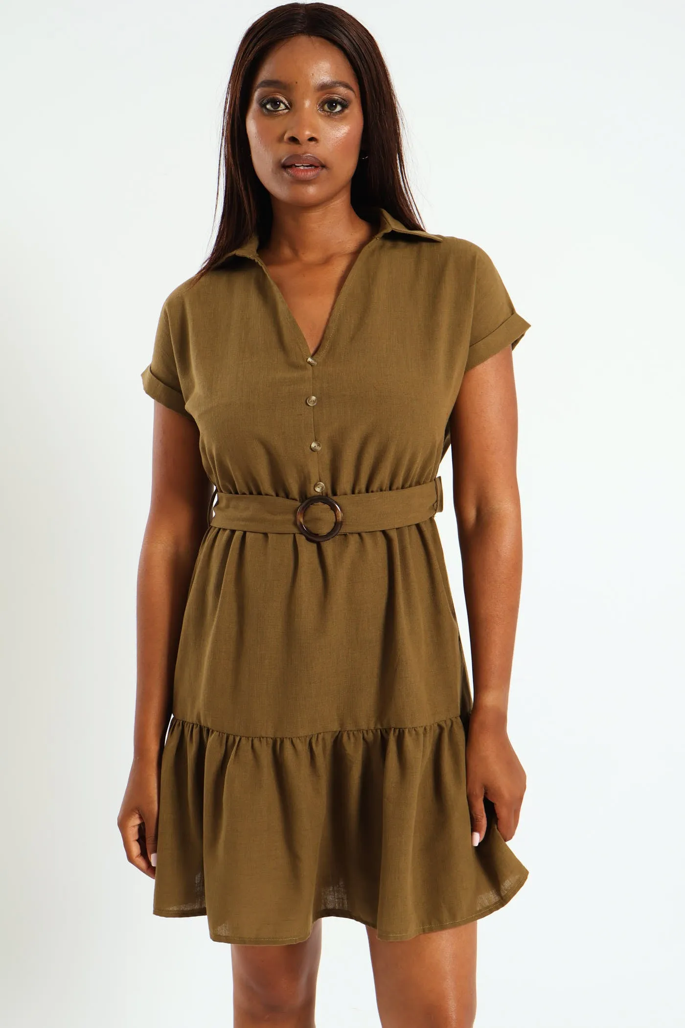 Button Through Tiered Belted Mini Dress sold by Edgars