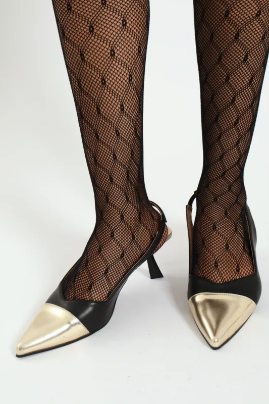 Pointed Toe Slanted Slingback Kitten Heel - Black sold by Edgars