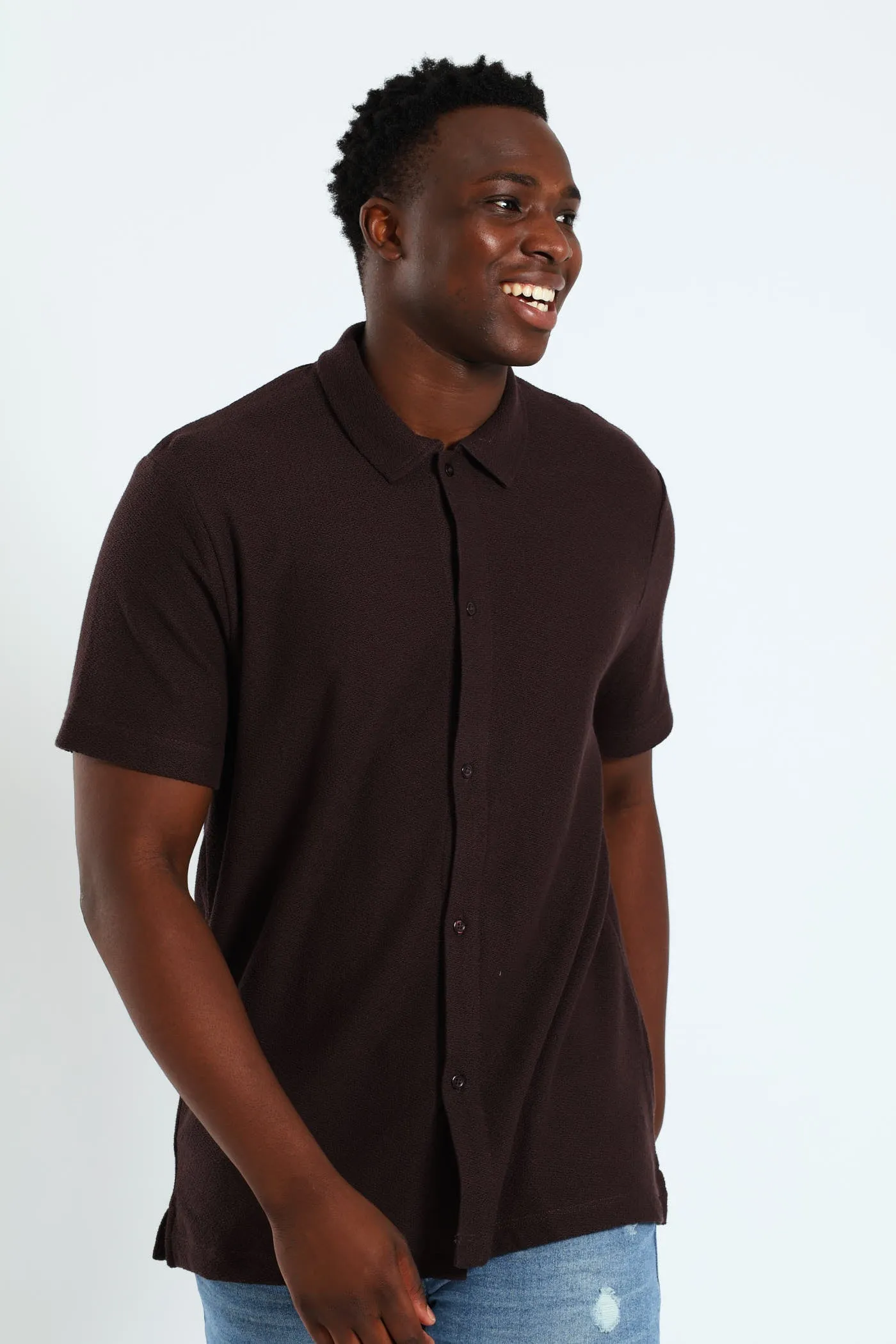 Chunky Crepe Knit Shirt - Chocolate sold by Edgars
