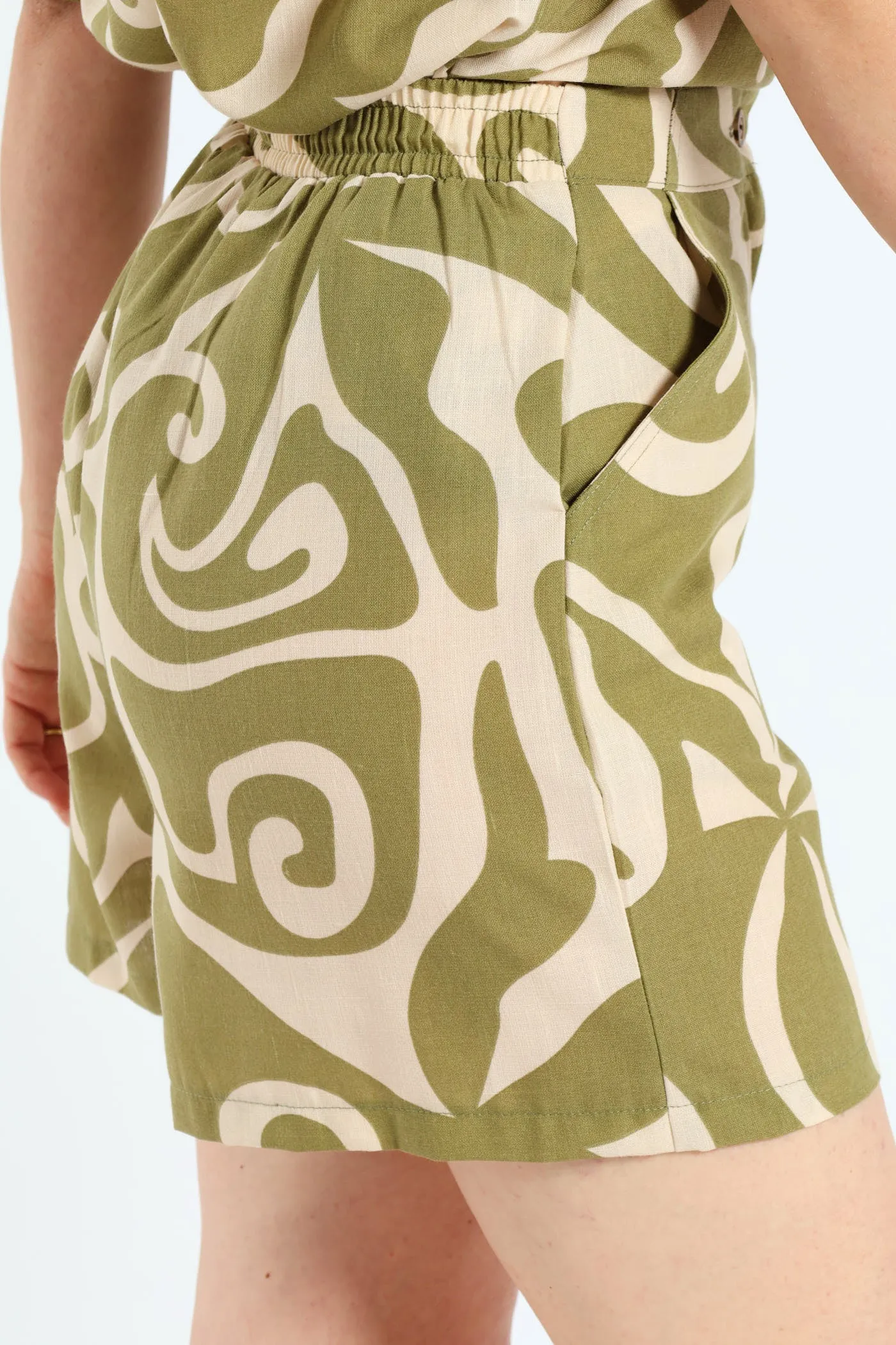Zip-Up Swirly Print Mid Thigh Shorts - Fatigue/Cream sold by Edgars product image thumbnail 2
