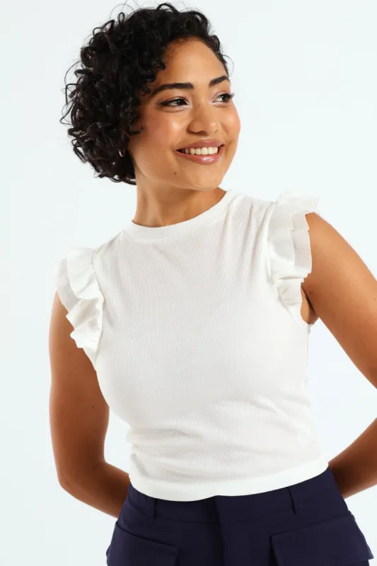 Rib Frill Tank - White sold by Edgars