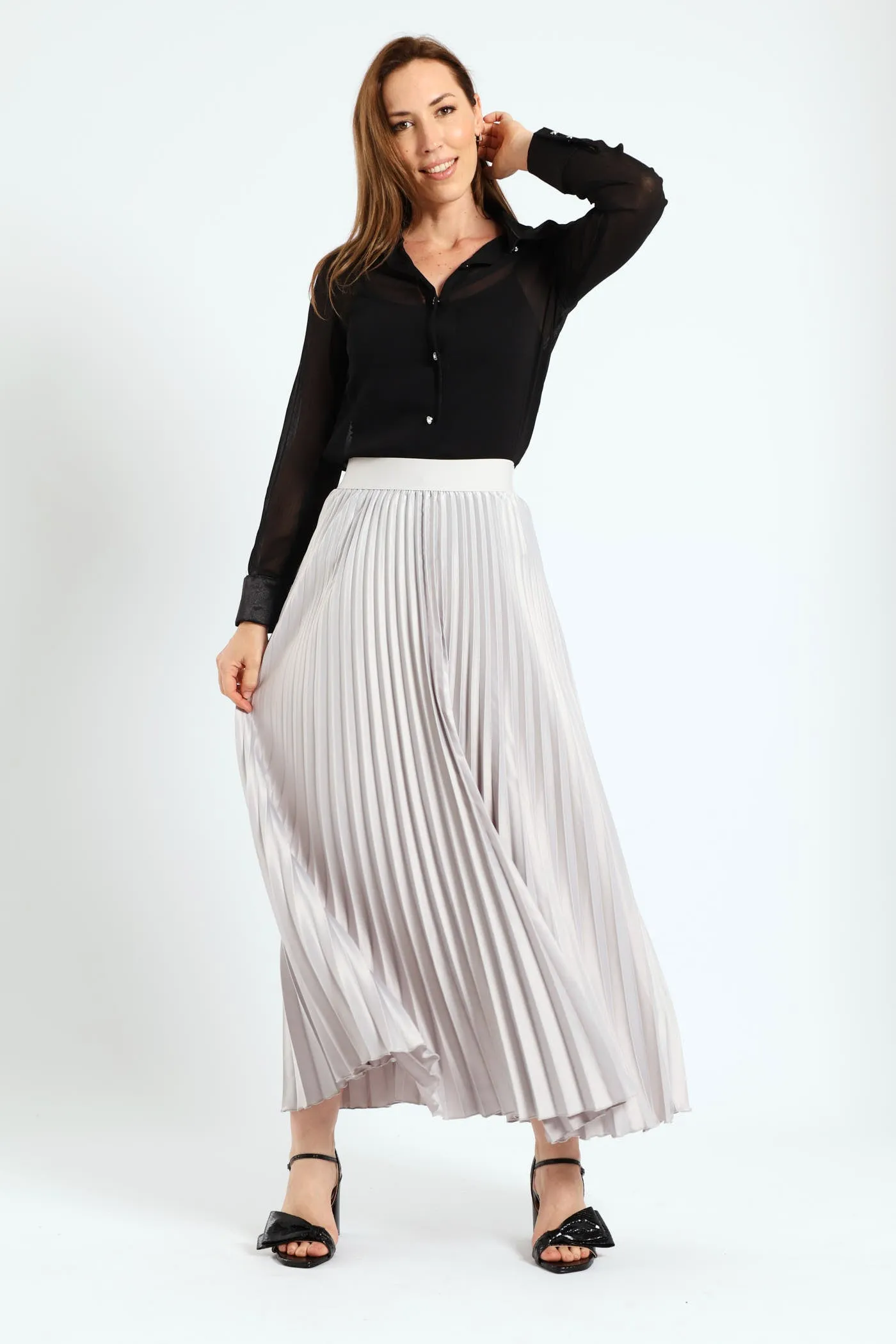 Pleated Satin Maxi Skirt - Silver sold by Edgars