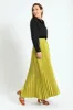 Pleated Satin Maxi Skirt - Avocado sold by Edgars